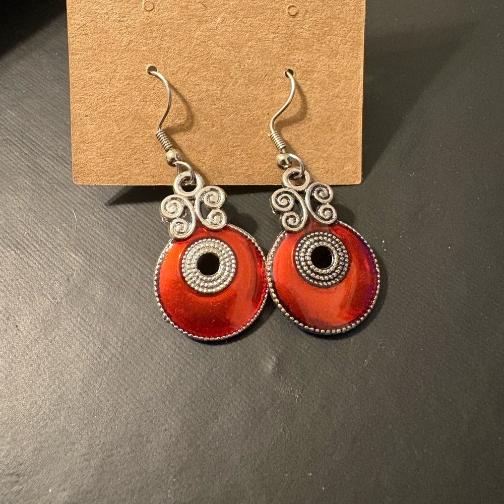 Elegant Red and Silver Dangle Earrings